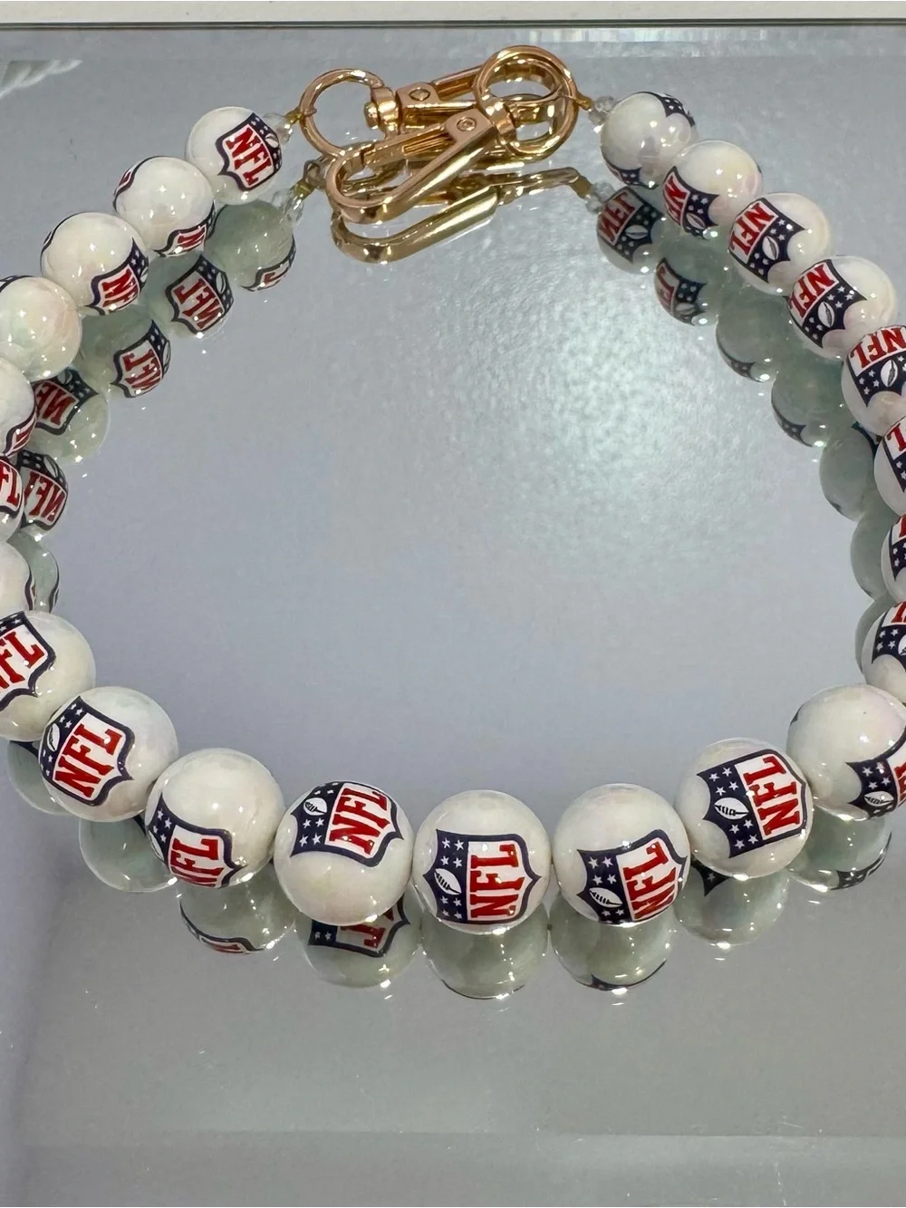 New NFL Logo White Beaded Bag Chain 18 inches  with Gold Hardware